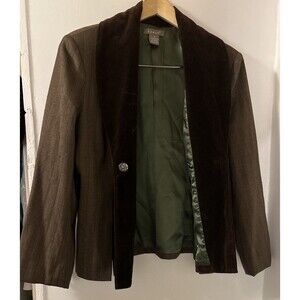 Kenar Women's Blazer Sz 12 Brown Chocolate Velvet Panel Vertical Stripe Corpcore